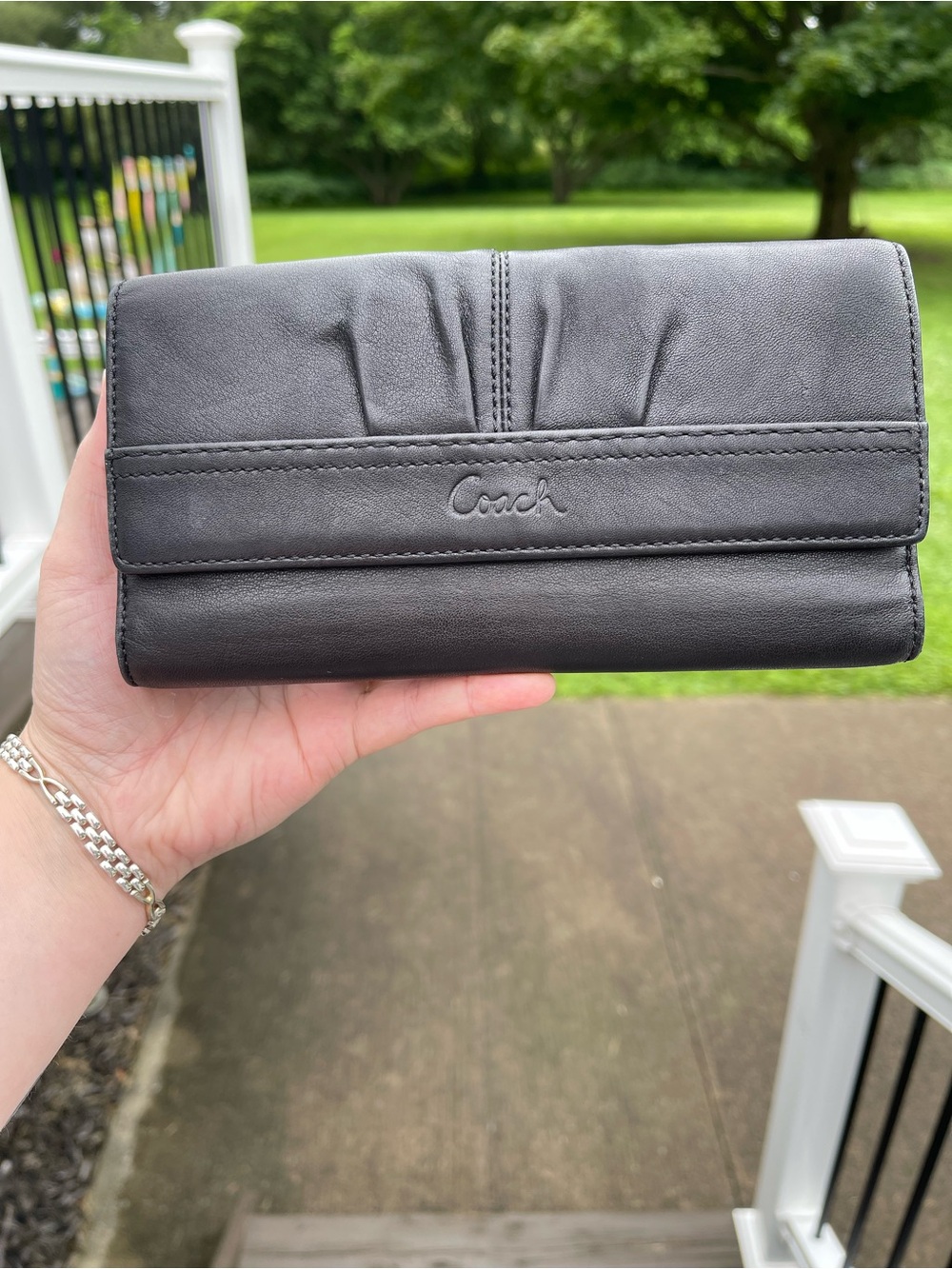 Coach Black Ruched Leather Continental Wallet